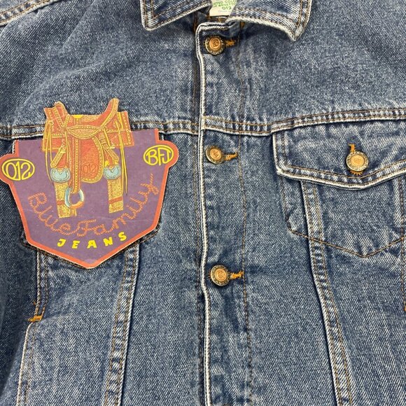 Vtg United Colors of Benetton Blue Family Jeans Denim Jacket Youth Sz M - New - Picture 4 of 8